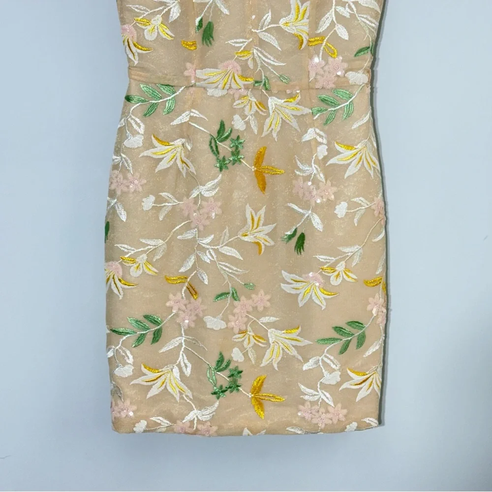 Dress the Population Embroidered Floral Sequin Sheath Mini Dress V-Neck Size M - Picture 11 of 16